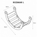 Dream Rocker MeowBaby rozmiar L – schemat wymiarów drewnianego bujaka Montessori dla dzieci 118 x 50 x 60 cm