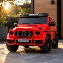 Czerwony Mercedes G63 na akumulator dla dzieci z napędem 4x4 – elektryczne auto dziecięce SUV