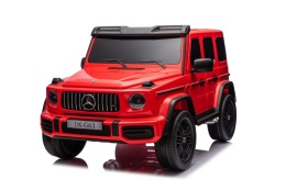 Czerwony Mercedes G63 XXL na akumulator dla dzieci – widok z przodu i boku