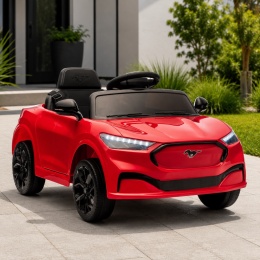 Czerwony Ford Mustang Mach-E na akumulator dla dzieci 24V z pilotem, światłami LED i miękkimi kołami EVA