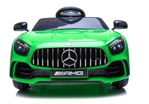 Zielony Mercedes GTR na akumulator dla dzieci z reflektorami LED – widok z przodu