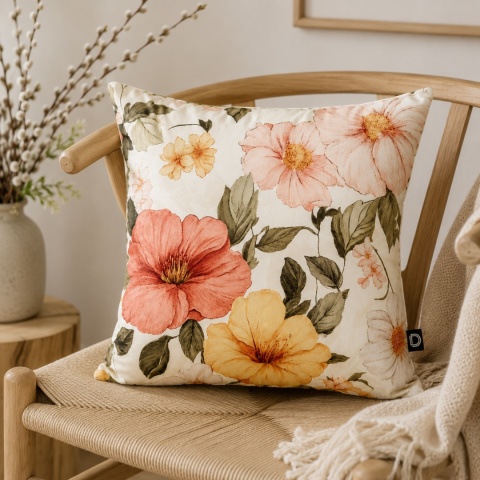 Poduszka dekoracyjna Kwiaty w sepii FLORAL F45 z welwetu
