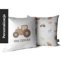 Personalizowana poduszka z traktorem i imieniem dziecka – dekoracyjna poduszka do pokoju chłopca, motyw farmy Lovely Farm.