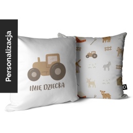 Personalizowana poduszka z traktorem i imieniem dziecka – dekoracyjna poduszka do pokoju chłopca, motyw farmy Lovely Farm.