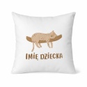 Biała poduszka dla dziecka z imieniem – dziki kot Wild Safari, personalizowana poduszka dekoracyjna do pokoju dziecka.