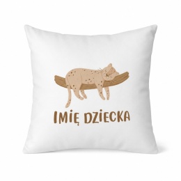 Biała poduszka dla dziecka z imieniem – dziki kot Wild Safari, personalizowana poduszka dekoracyjna do pokoju dziecka.