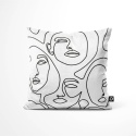 Biała poduszka dekoracyjna Black & White CB25 z abstrakcyjnym wzorem twarzy Line Art