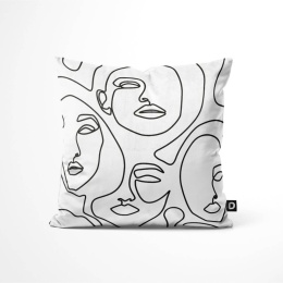 Biała poduszka dekoracyjna Black & White CB25 z abstrakcyjnym wzorem twarzy Line Art