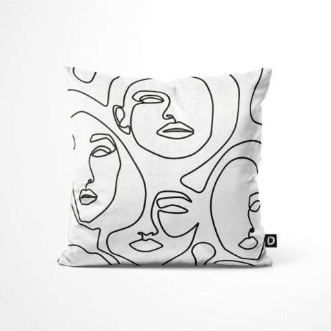 Biała poduszka dekoracyjna Black & White CB25 z abstrakcyjnym wzorem twarzy Line Art
