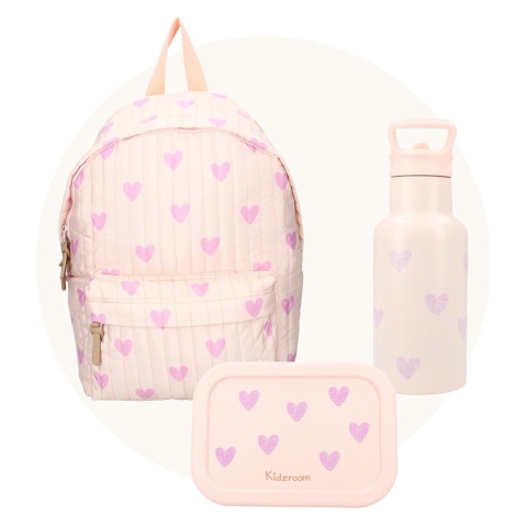 Zestaw dla dziecka Kidzroom plecak lunchbox i bidon z motywem serc
