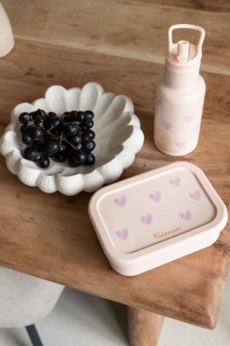Różowy bidon termiczny i lunchbox dla dzieci ze wzorem w serca