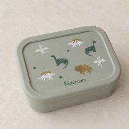 Zielony lunchbox silikonowy dla dzieci z motywem dinozaurów