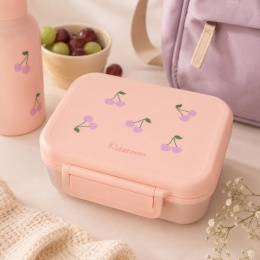 Różowy lunchbox Kidzroom w wisienki dla dziecka – pudełko śniadaniowe do szkoły i przedszkola