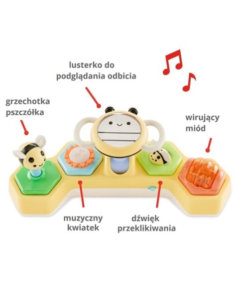 Panel aktywności Skip Hop dla niemowląt z lusterkiem, grzechotką, dźwiękami i elementami sensorycznymi