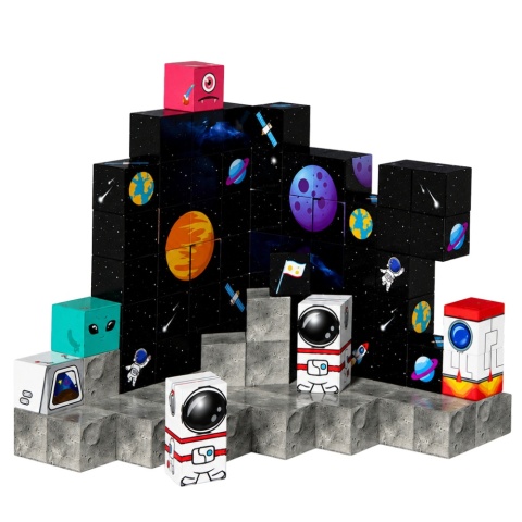 Klocki magnetyczne kostki 3D 100 elementów z motywem kosmosu dla dzieci