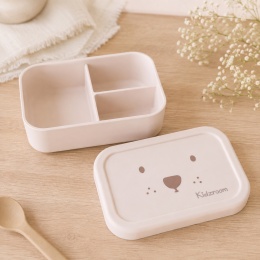 Różowy silikonowy lunchbox dla dzieci z trzema przegródkami i motywem misia Kidzroom