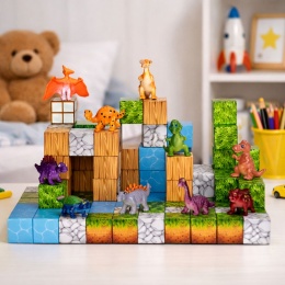 Klocki magnetyczne konstrukcyjne 3D 114 elementów z figurkami dinozaurów dla dzieci