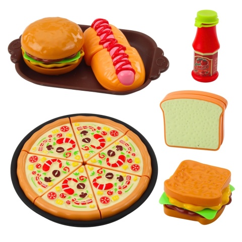 Zabawkowe jedzenie dla dzieci z pizzą, burgerem, hot dogiem i kanapkami