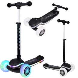 Czarna hulajnoga dla dzieci SCOOTER z kolorowym oświetleniem LED i muzyką