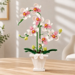 Klocki konstrukcyjne storczyk orchidea różowo-biała w doniczce