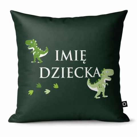 Personalizowana poduszka dziecięca z imieniem zielona w dinozaury