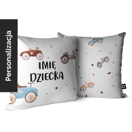 Personalizowana poduszka dziecięca z imieniem i motywem samochodów retro