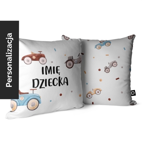 Personalizowana poduszka dziecięca z imieniem i motywem samochodów retro