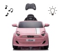 Różowy samochód na akumulator Fiat 500e dla dzieci z pilotem i światłami