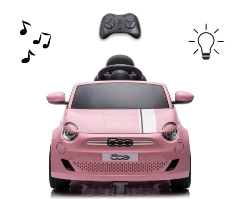 Różowy samochód na akumulator Fiat 500e dla dzieci z pilotem i światłami