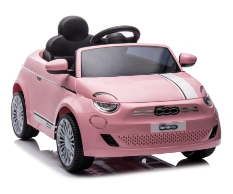 Różowy Fiat 500e samochód elektryczny na akumulator dla dziecka – widok z przodu