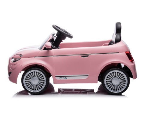 Różowy samochód na akumulator Fiat 500e dla dzieci – widok z boku