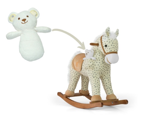 Koń na biegunach Pony Gray Dot z wyjmowanym pluszowym misiem