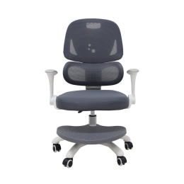 Szare ergonomiczne krzesło do biurka dla dziecka z regulowanym podnóżkiem