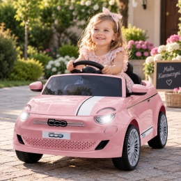 Różowy samochód na akumulator Fiat 500e Pink dla dzieci podczas jazdy