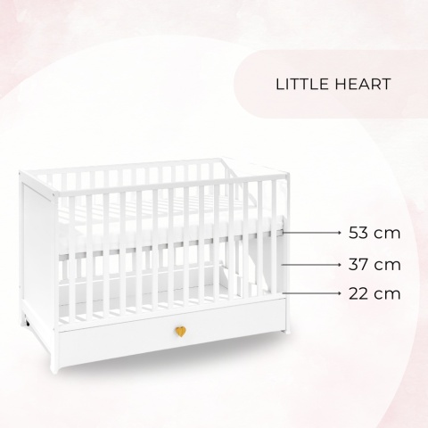 wysokosci-materaca.pngŁóżeczko LITTLE HEART z trzema poziomami wysokości materaca 22, 37 i 53 cm