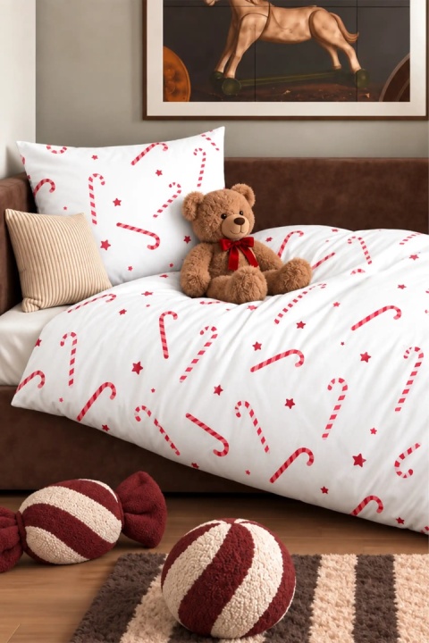 Pościel świąteczna Candy Cane w czerwone laski cukrowe