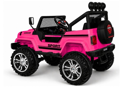 Różowy Jeep na akumulator S2388 dla dzieci – widok z tyłu i boku