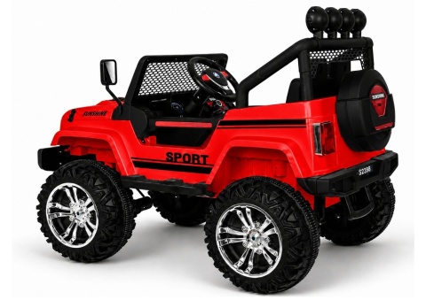 Czerwony Jeep na akumulator S2388 dla dzieci – widok z tyłu i boku