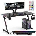 Biurko gamingowe SHADOW GAMER 140x60 cm czarne z podświetleniem RGB i akcesoriami
