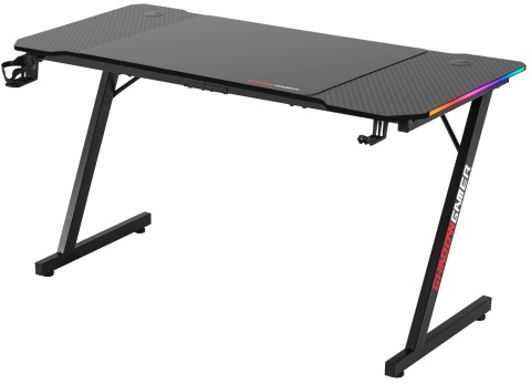Czarne biurko gamingowe SHADOW GAMER z blatem imitującym karbon i podświetleniem RGB