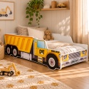 Łóżko dziecięce w kształcie żółtej wywrotki CAT BUILDER 140 × 70 cm