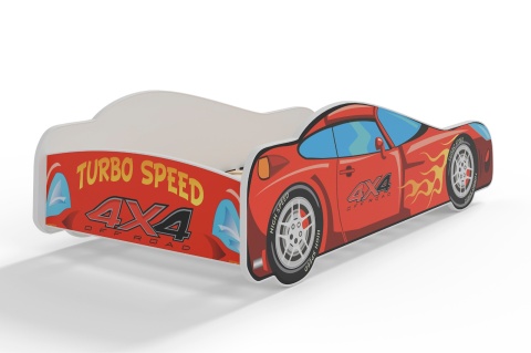 Tylny panel łóżka dziecięcego Turbo 4x4 z czerwonym nadrukiem, niebieskimi reflektorami i napisem Turbo Speed.