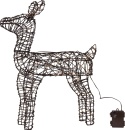 Brązowy renifer świąteczny LED o wysokości 60 cm i szerokości 50 cm, wykonany ze sztucznego rattanu na metalowym stelażu