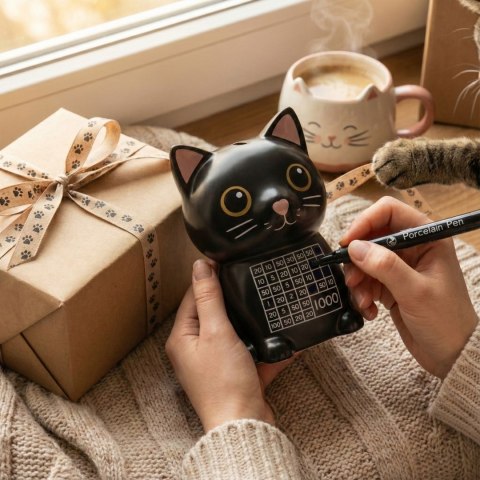 Skarbonka kot do malowania z markerem – ceramiczna skarbonka DIY dla dzieci, kreatywny prezent
