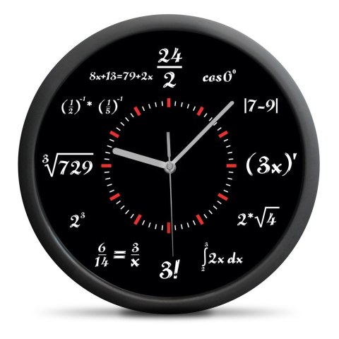Zegar ścienny matematyczny – czarny zegar z wzorami matematycznymi zamiast cyfr