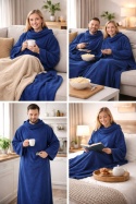 Mężczyzna i kobieta w granatowych kocach z rękawami - ciepła bluza koc oversize do domu