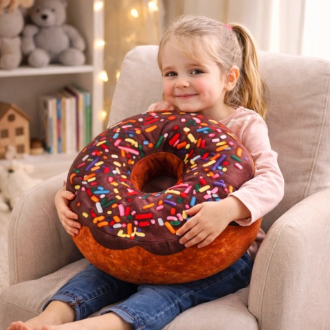 Poduszka donut 45 cm w kształcie pączka – miękka poduszka dekoracyjna dla dziecka do pokoju