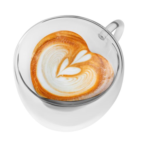 Szklanka do kawy latte z mlekiem i wzorem serca, przezroczysta filiżanka