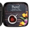 Prezent dla mamy zestaw z herbatą kubkiem i zaparzaczem z napisem Mama