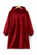 Czerwona bluza oversize z kapturem – długa bluza koc z kieszenią, miękka i ciepła
